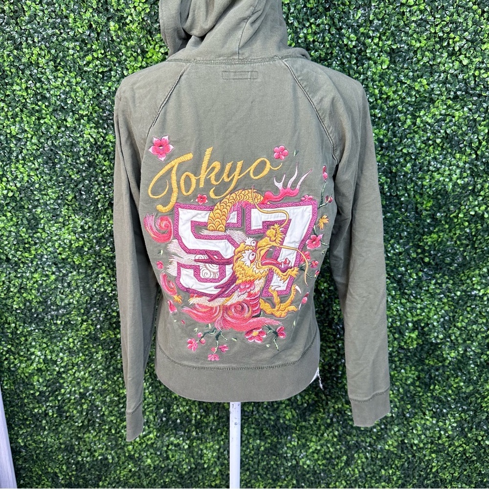 Vintage‎ y2k Lucky Brand Green tokyo 57  Zip-Up Hoodie Jacket